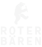 Weiße Silhouette eines Bären, der einen Schlüssel hält und auf einem Bein steht, über dem Wort „ROTER BÄREN“ in fetten Großbuchstaben.