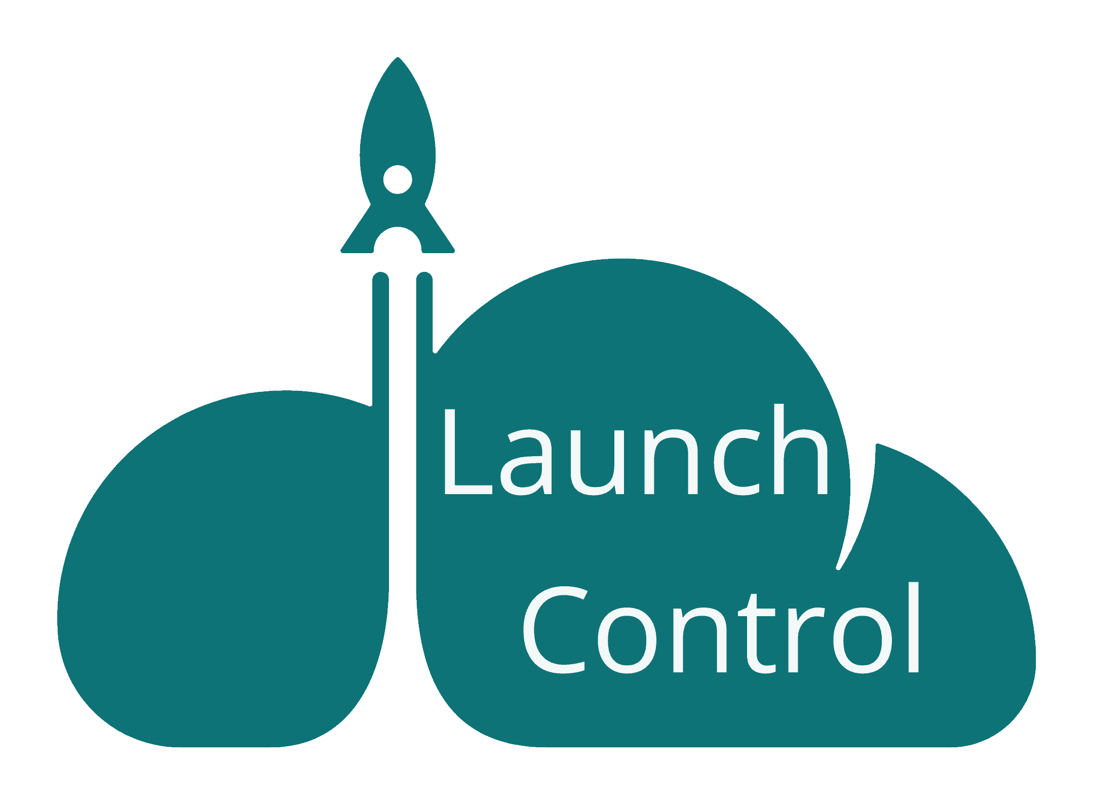 Eine stilisierte Rakete, die aus Wolkenformen startet, mit den Worten „Launch Control“ in den Wolken.