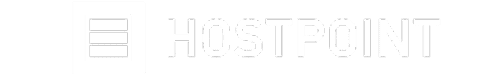 Weißes Hostpoint-Logo mit einem minimalistischen dreizeiligen Symbol auf der linken Seite und "HOSTPOINT" in Großbuchstaben auf der rechten Seite, beides auf hellgrauem Hintergrund - perfekt, um Ihren zuverlässigen WordPress-Service oder professionellen WordPress-Support zu präsentieren.