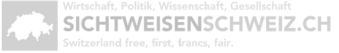 Logo mit weißem Umriss der Schweiz und dem Text "SICHTWEISENSCHWEIZ.CH" mit kleinerem deutschen Text oben und unten auf grauem Hintergrund.