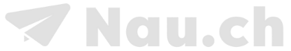Graues Papierflugzeug-Symbol neben dem Text "Nau.ch" auf hellem Hintergrund, ideale Inspiration für Webdesign Basel Projekte.