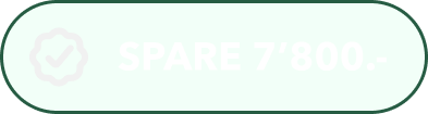 Ein runder rechteckiger Knopf mit grünem Umriss und der Aufschrift "SPARE 7'800.-" auf hellgrünem Hintergrund.